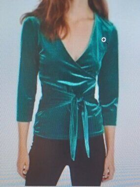 NWT Women's Express One Eleven Ribbed Velvet Velour Wrap Front Tie - Green XL 16